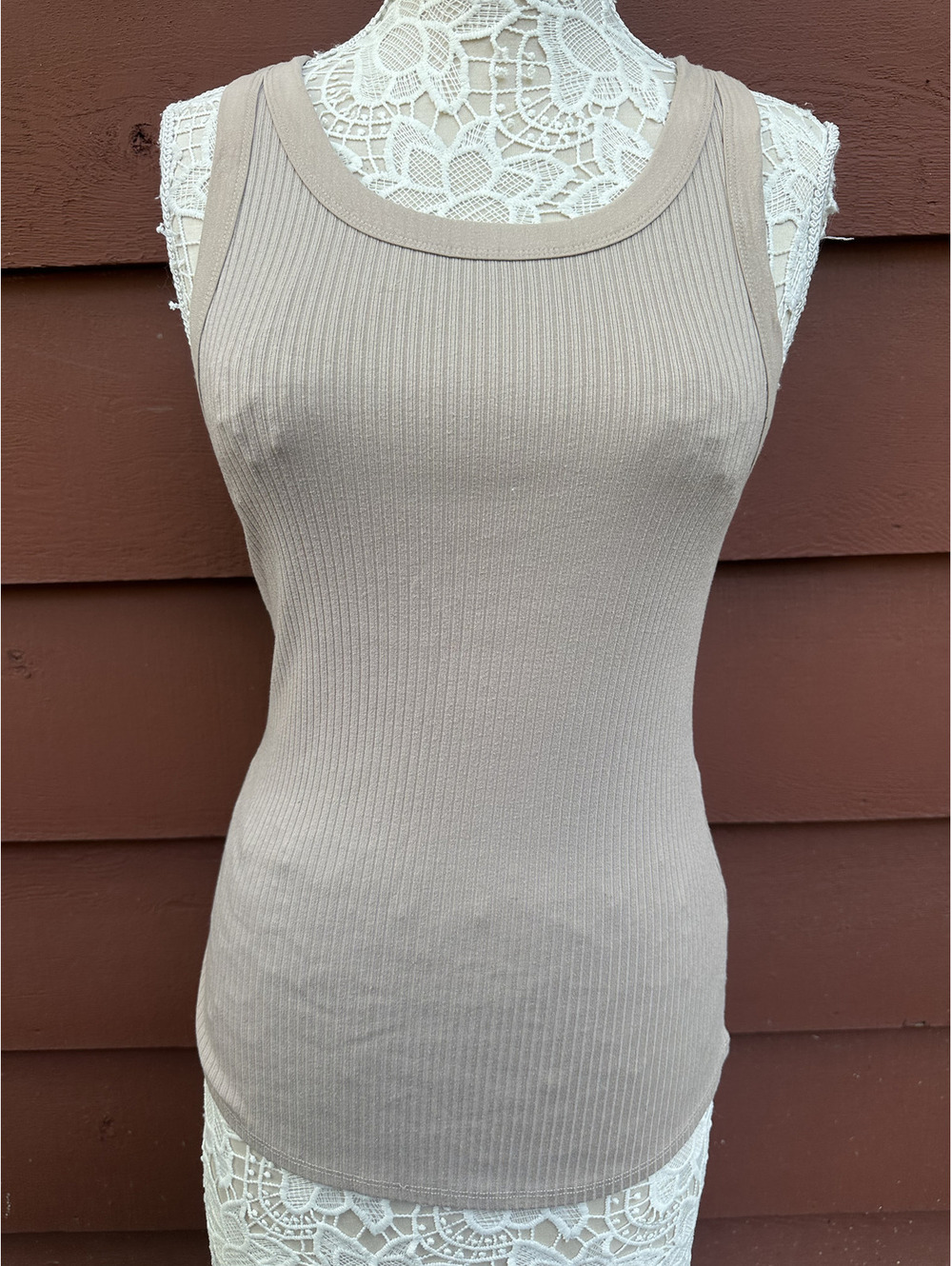 Wishlist Ribbed Tan/Cream Tank Top Casual Minimalist Sporty